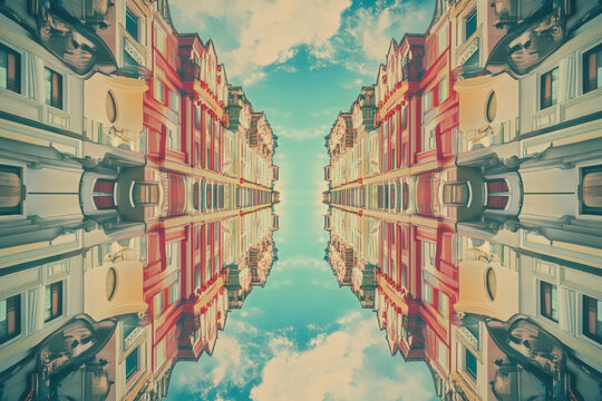 Kaleidoscopic symmetry with mirrored, colorful geometric patterns creating a psychedelic effect.