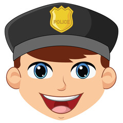 Police Man Face Icon On White Background