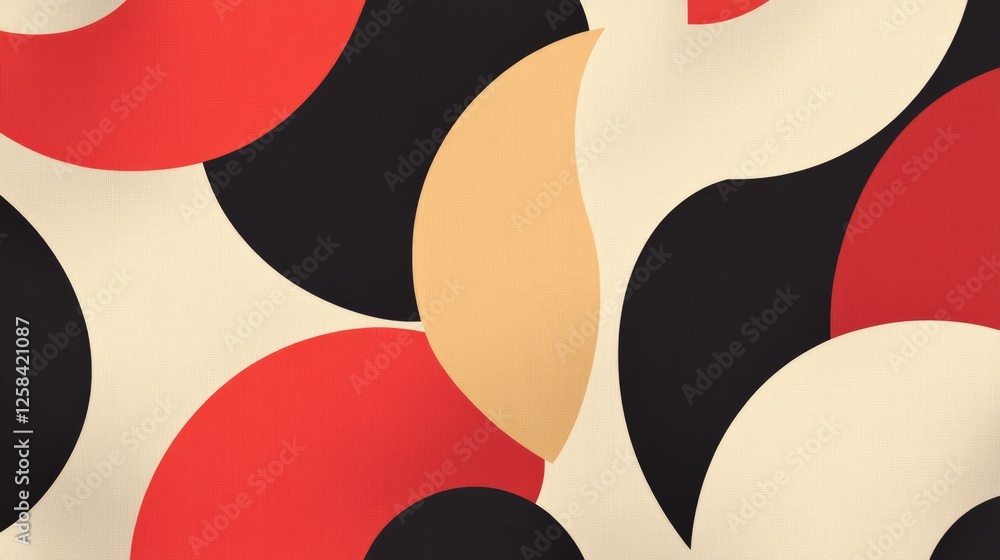 Poster abstract shapes composition of red black beige elements arranged in flowing pattern