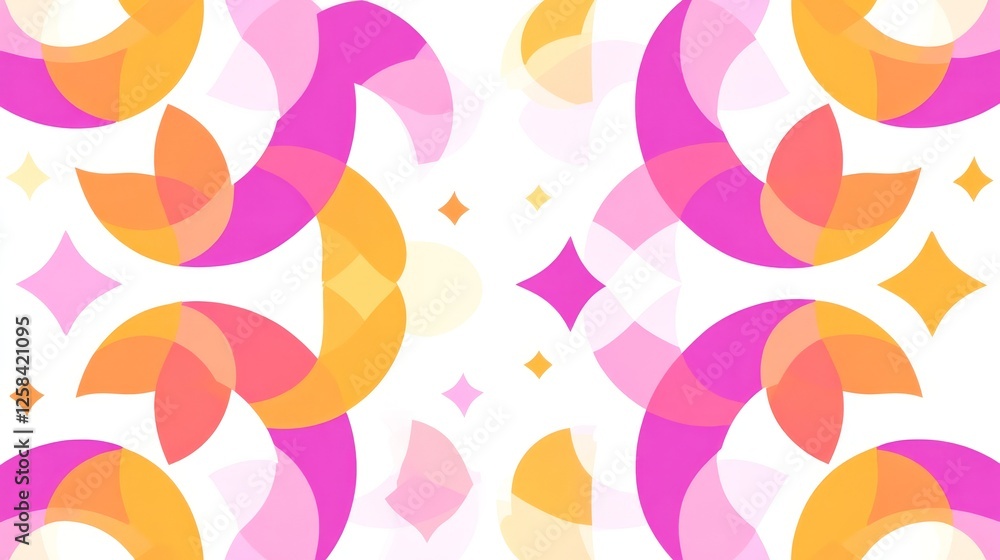 Aufkleber abstract shapes geometric pattern with interlocking pink and orange segments on white background