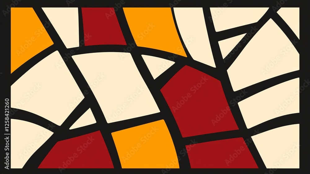 Poster abstract shapes intertwined pattern with red orange and cream colors black outline in frame design