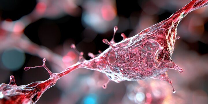 Close-up of a neuron cell with dendrites and synapses in the human brain