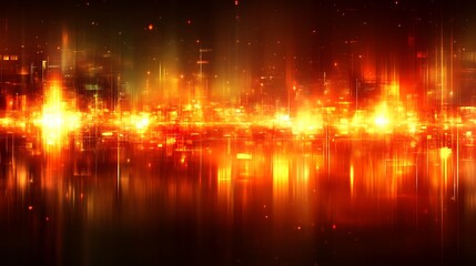 Obraz premium Futuristic Cityscape Illuminated By Fiery Orange Lights