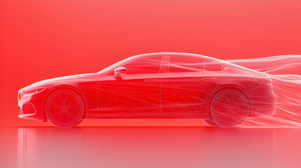 Naklejka premium Sleek Red Car Design, A Futuristic Vehicle Model Shows Speed and Innovation, moving elegantly on a coral background.