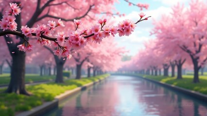 Naklejka premium Japanese Sakura Pink Cherry Blossom in Spring