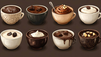 Delicious Hot Chocolate Variations, Indulge in creamy, rich, and decadent chocolate drinks with diverse toppings, perfect for a cozy treat.