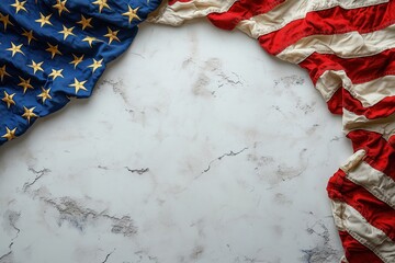 Naklejka premium Flags of the United States displayed on a textured surface with an empty center for design purposes