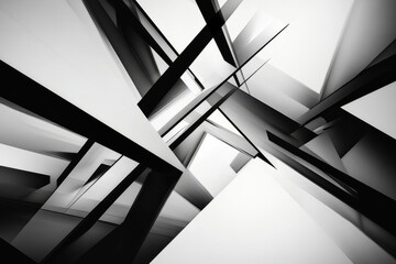 Obraz premium Modern black and white abstract background with sharp geometric shapes, high-contrast lines, and optical illusion effects.
