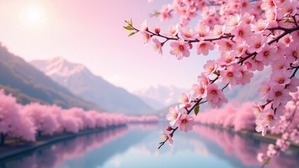 Japanese Sakura Pink Cherry Blossom in Spring
