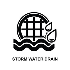 Storm water drain icon. Rain water drain icon. Rain water run into sewer isolated on background vector illustration.
