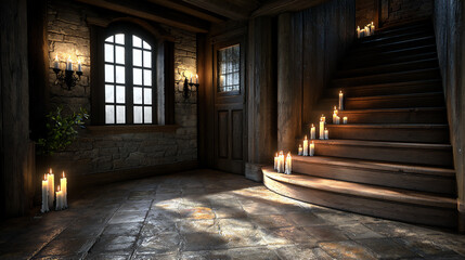 Fototapeta premium haunted house with flickering candles