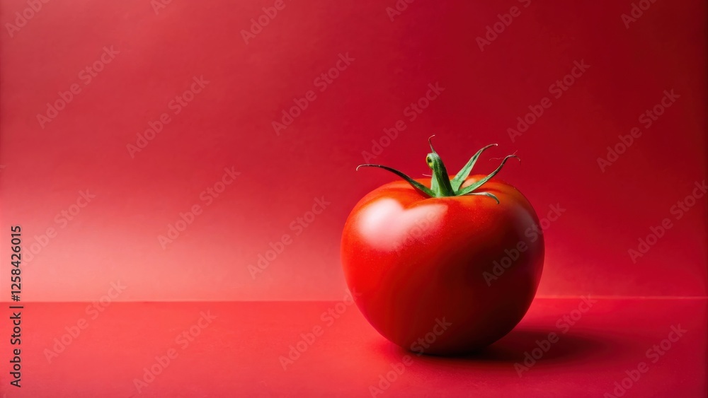 Aufkleber a single ripe red tomato sits on a matching red surface against a backdrop of the same vibrant hue.