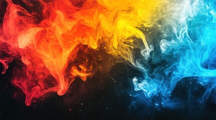 Abstract fiery and icy smoke swirls.