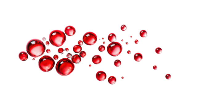 Red spheres floating on transparent background: abstract 3d render