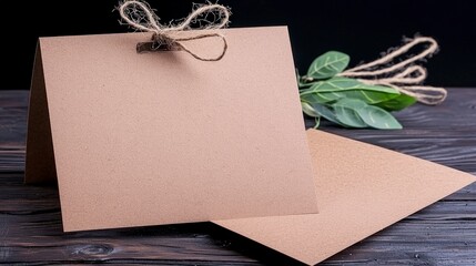 Blank Kraft Notecards on Wooden Surface