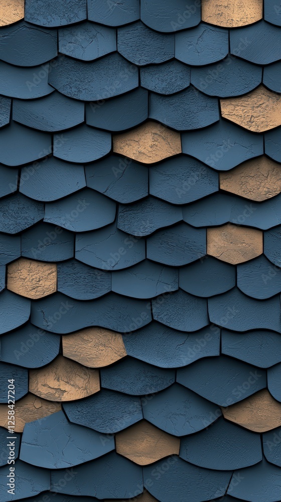 Poster blue and brown hexagonal scale pattern texture