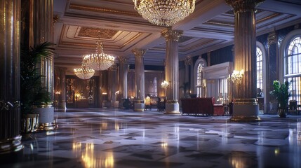 Fototapeta premium Grand Hotel Lobby: Opulence and Grandeur