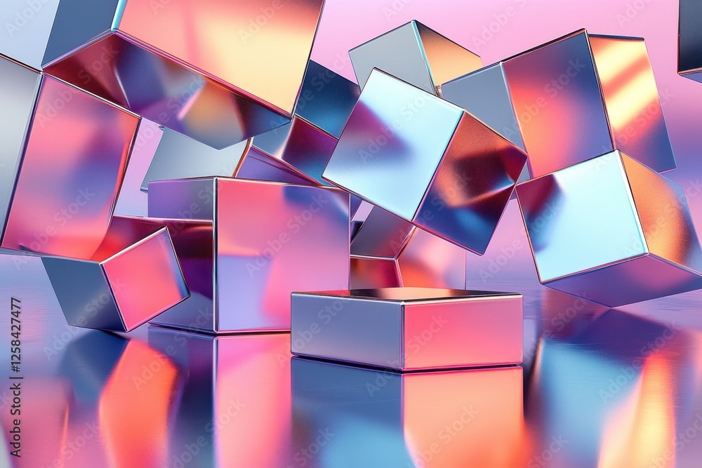 Poster abstract geometric background with glossy cubes reflecting light in a mesmerizing display of colors 