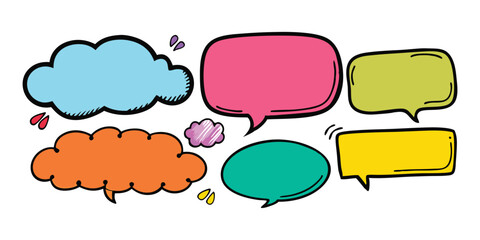 Hand-Drawn Crayon Speech Bubbles &ndash; Colorful Grunge Chalk & Charcoal Doodle Set

