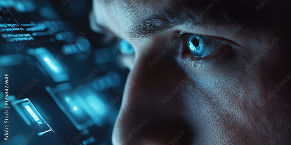 Poster A person examines their laptop or desktop computer screen, possibly checking emails, browsing the internet, or working on a project