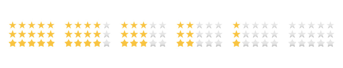 Set rating stars icon badges. Feedback . Level of satisfaction rating. 5 star rating icon. Vector illustration.