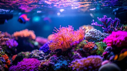 Naklejka premium Vibrant Underwater Coral Reef with Colorful Marine Life