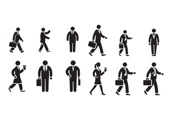 Walking Business Figures Icon Set - Vector Illustrations for Corporate Designs
