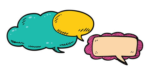 Hand-Drawn Crayon Speech Bubbles – Colorful Grunge Chalk & Charcoal Doodle Set

