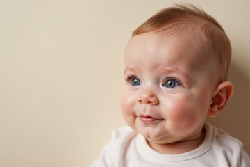 Small infant's head with rounded features and soft facial expression, young, innocent, cute