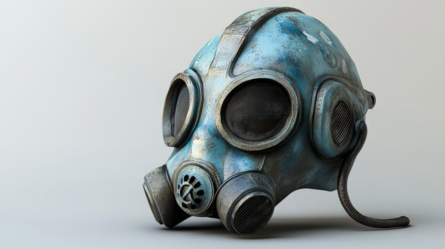 3d cartoon stylized toy blue and grey gasmask in side view