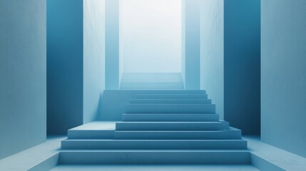 Modern blue staircase leading to bright light.
