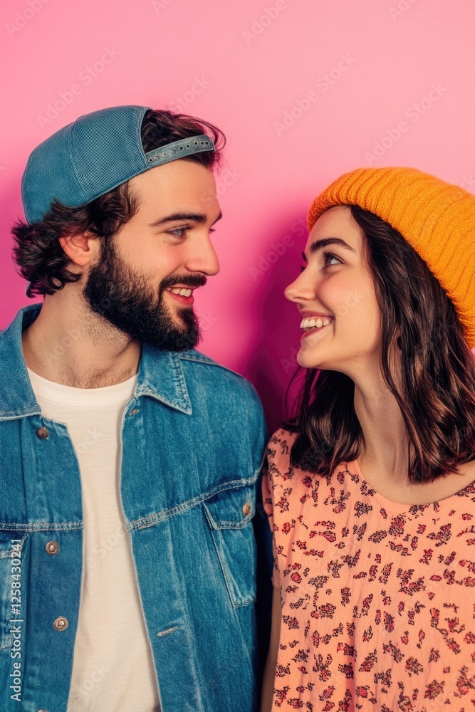 Poster a pair of people standing side by side, possibly in a romantic or friendly setting