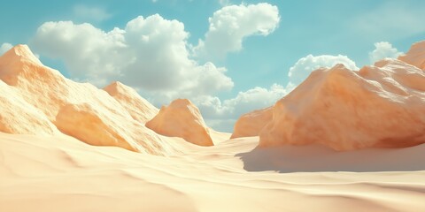 Peach Colored Desert Mountains Under Sunny Sky  landscape painting digital art illustration nature s