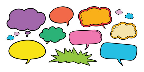 Hand-Drawn Crayon Speech Bubbles – Colorful Grunge Chalk & Charcoal Doodle Set

