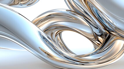 Abstract Silver Metallic Wave Shapes with Smooth Curves and Reflections