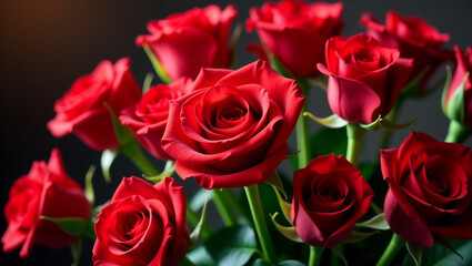 Overflowing Bouquet of Red Roses, Romantic Still Life