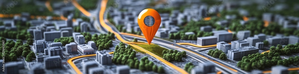 Poster A city map with a pin pointing to a specific location, useful for navigation and travel planning