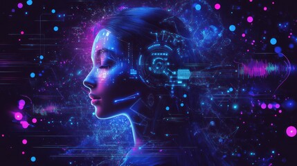 AI, woman, digital, technology, futuristic, profile, glowing, neon, abstract, data.