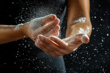 Fototapeta premium A person is covered in white powder, possibly from a chemical reaction or a prank gone wrong