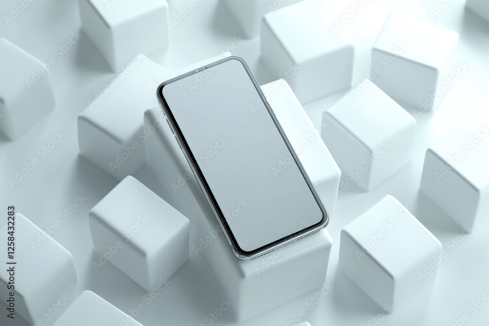 Poster a cell phone placed on top of a pile of cubes, a versatile image for various uses