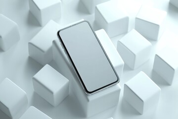 A cell phone placed on top of a pile of cubes, a versatile image for various uses