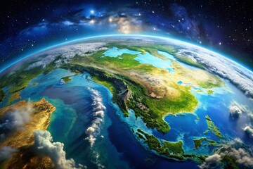 Fototapeta premium Southeast Asia Aerial View: Planet Earth, Detailed Country Borders & Clouds