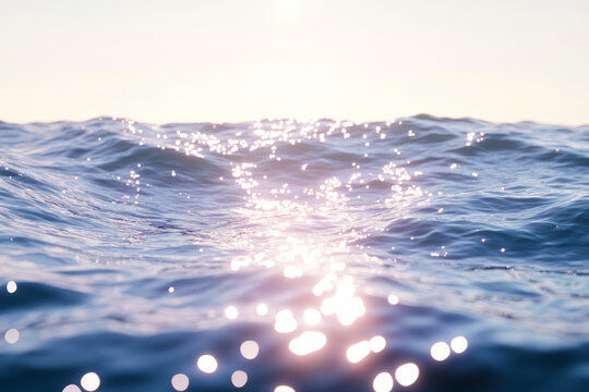 Ultra-detailed rippling water texture, clear, sparkling surface reflecting sunlight in gentle waves.