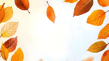 Obraz premium Falling Autumn Leaves on White Background