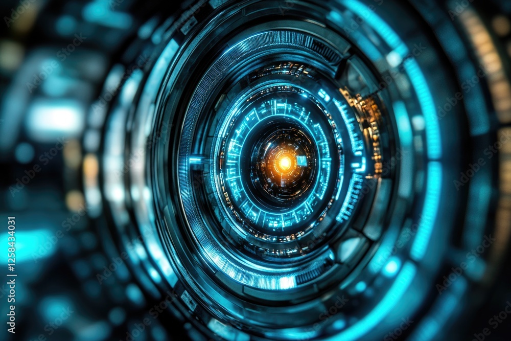 Aufkleber a close-up view of a futuristic-looking device with glowing blue lines and metallic surfaces