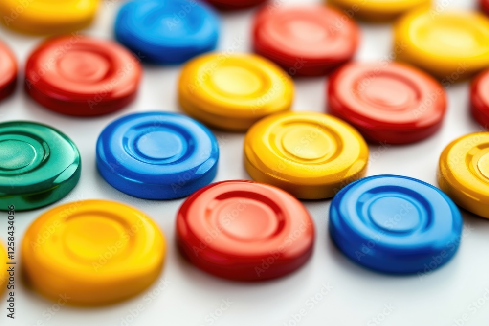 Poster close-up shot of various colored buttons arranged together