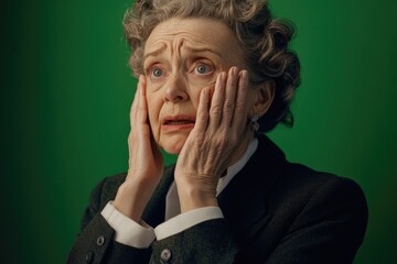 A person with her hands over her face, expressing emotion or distress