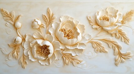 Elegant 3D Floral Plaster Relief Sculpture Wall Art Decoration
