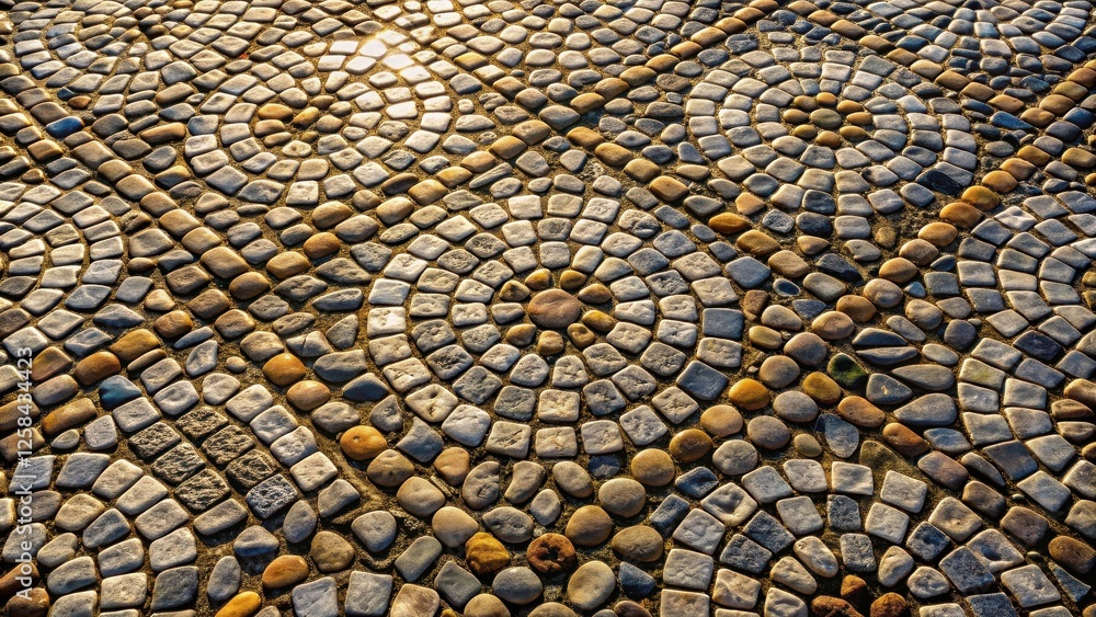 Fototapete sunlit pebble mosaic pathway design featuring circular patterns