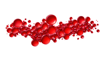 Red spheres creating a dynamic and flowing abstract composition on transparent background